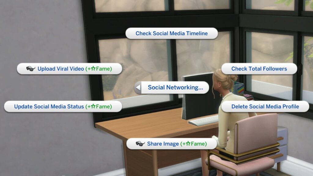 A screenshot from The sims 4 showing the social networking interactions unlocked with the charisma skill