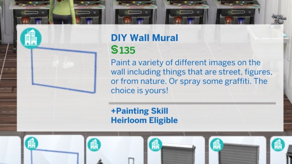 A screenshot from the sims 4 of the listing for the DIY Wall Mural