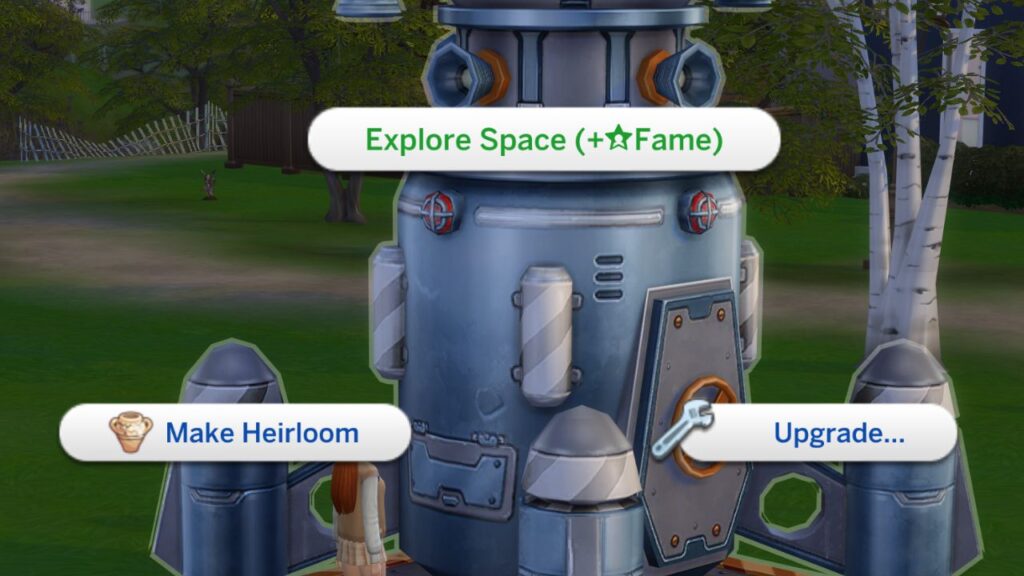 A screenshot from The Sims 4 showing how to explore space on a rocket