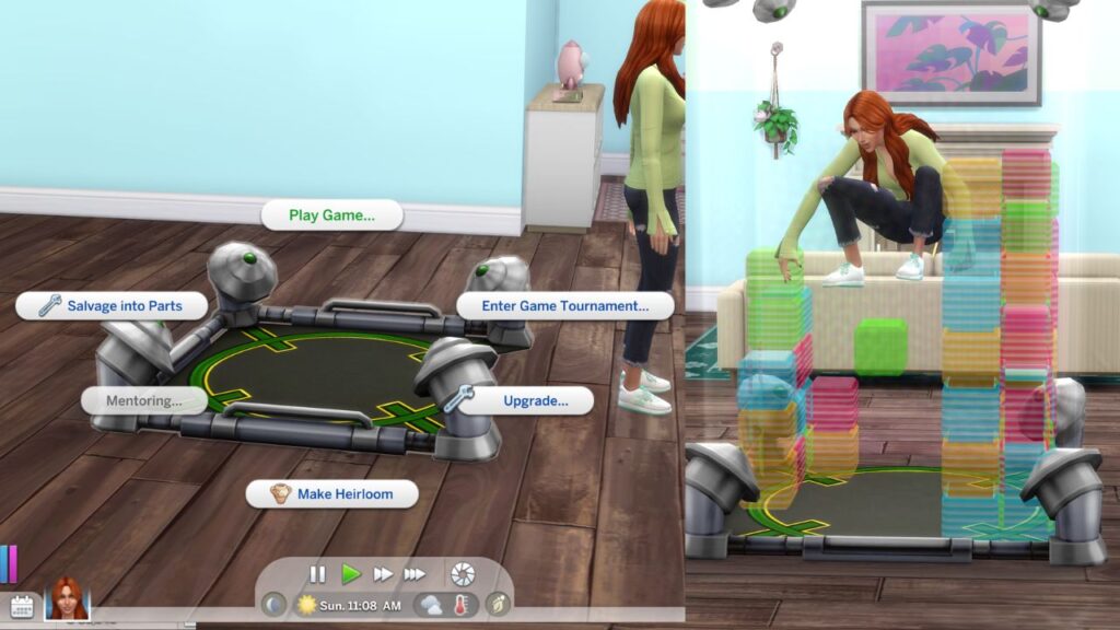 a screenshot from the sims 4 showing the option to play with a gaming mat 