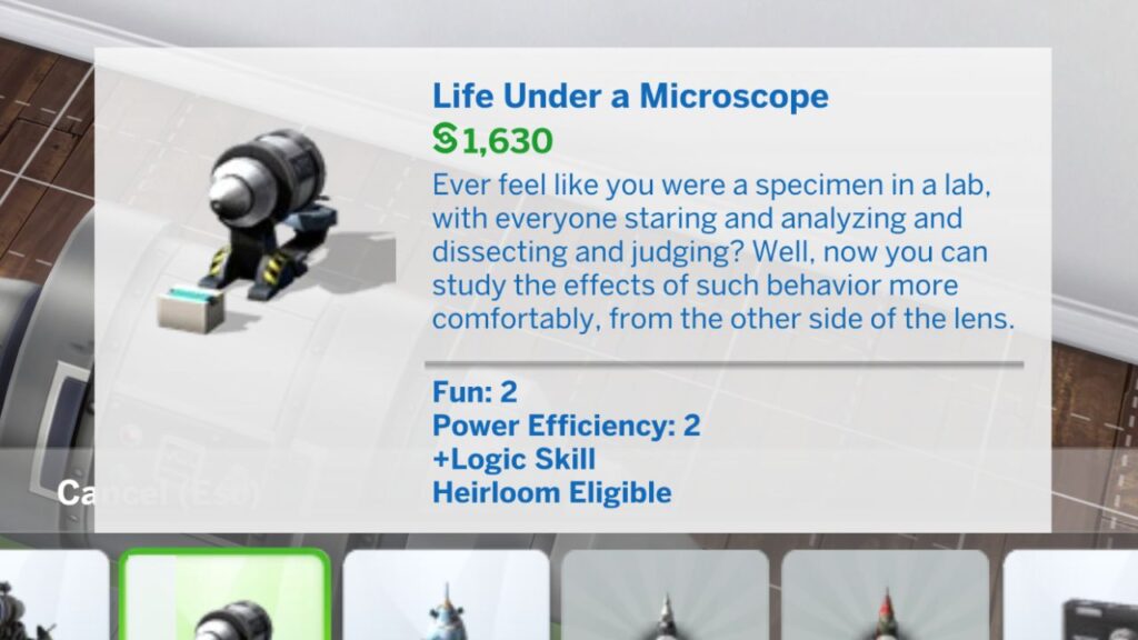 The life under a microscope item from the sims 4 