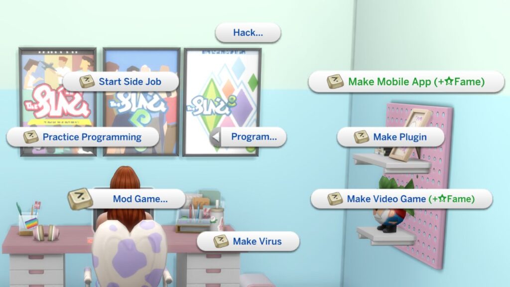 a screenshot from the sims 4 showing the option to make mobile app for fame