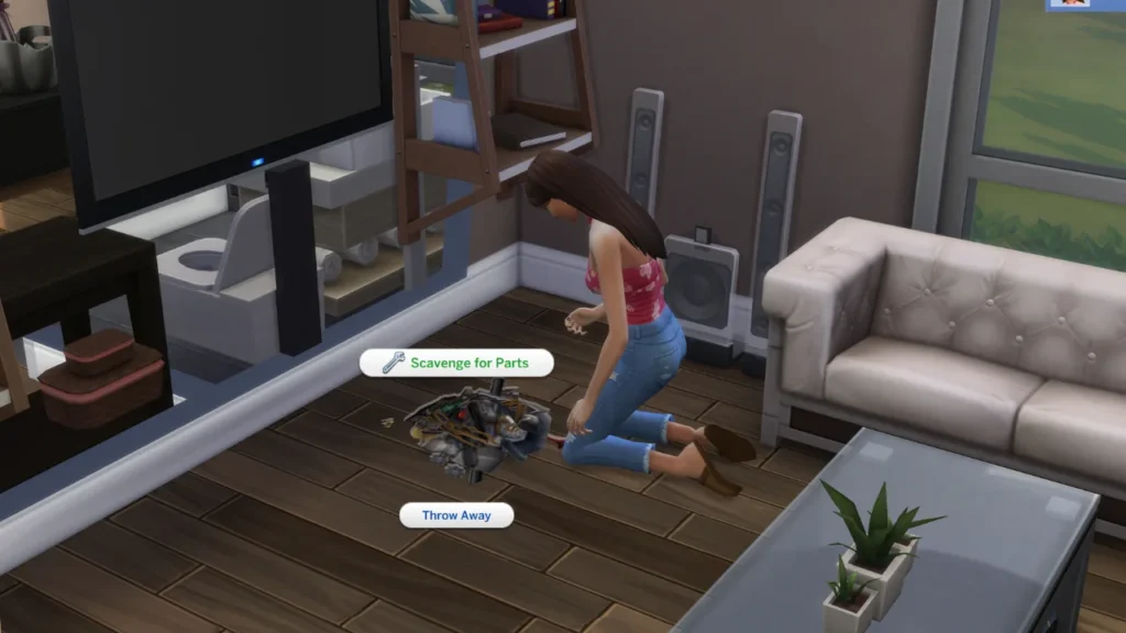 A screenshot showing a sim scavenging for parts