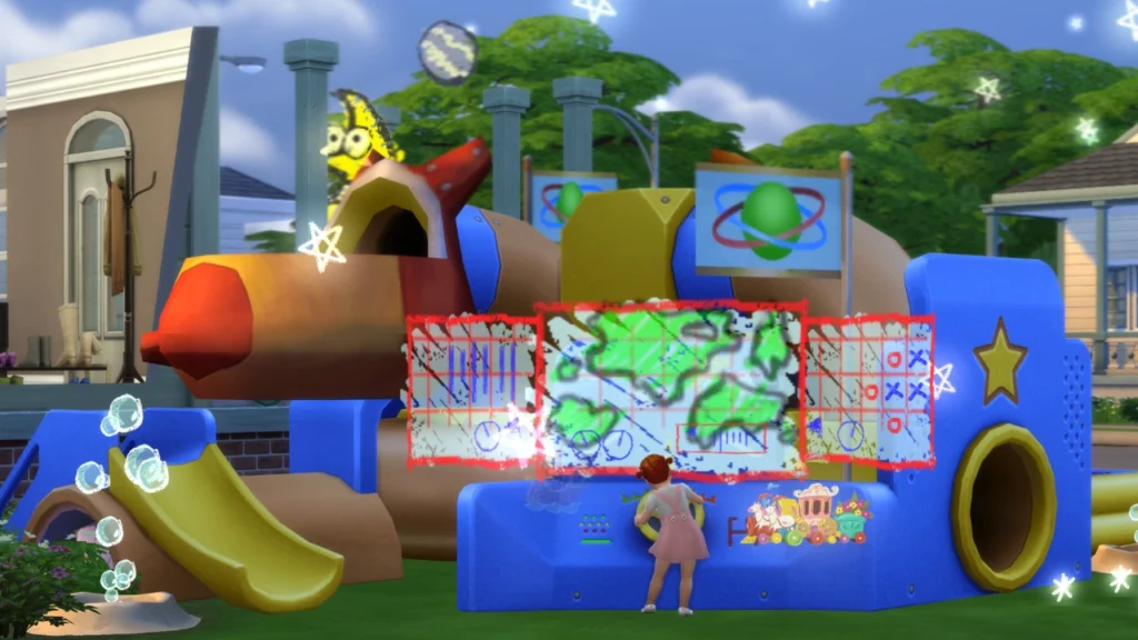 A screenshot from the game showing a toddler playing with their imagination