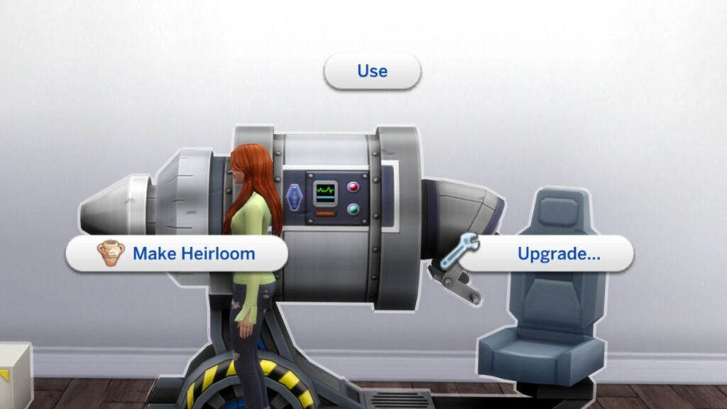 A screenshot from The Sims 4 of the microscope and the option menu open