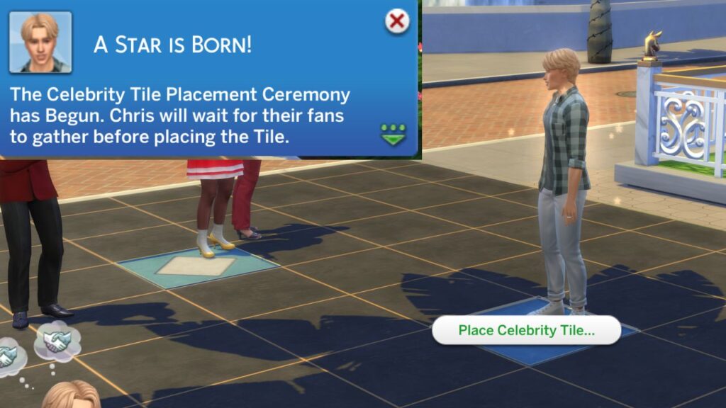 A screenshot from The Sims 4 showing the notification you get when you choose to have a celebrity tile placement ceremony 