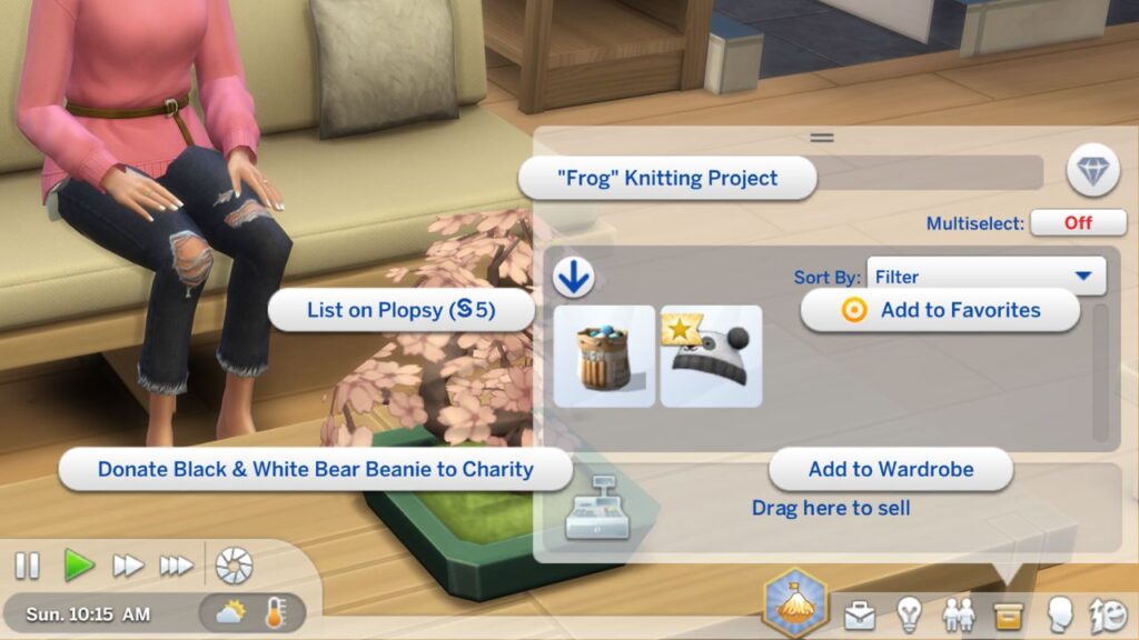 A screenshot showing the options you have when you knit an object