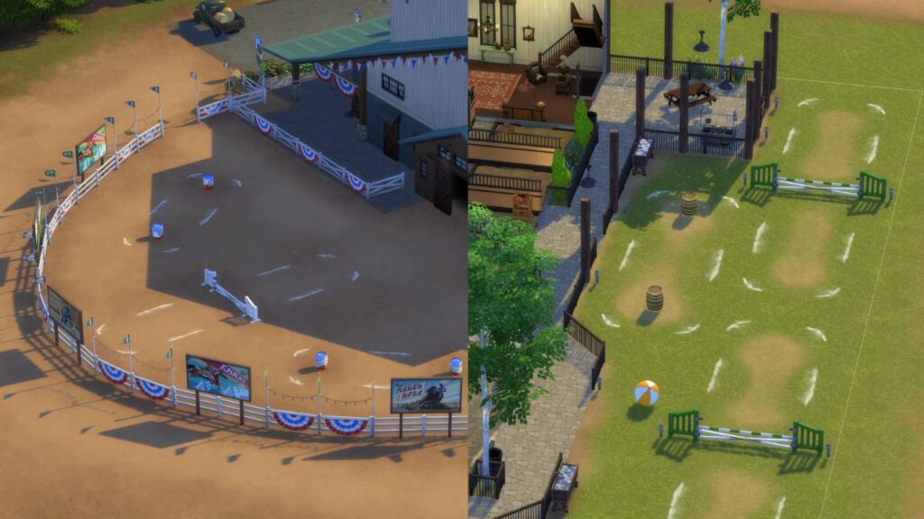 A screenshot showing the locations of barrels and jumping things for horses 