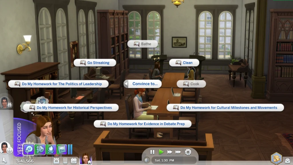 A screenshot from The Sims 4 showing the "convince to" menu with items like clean, cook and go streaking visible.