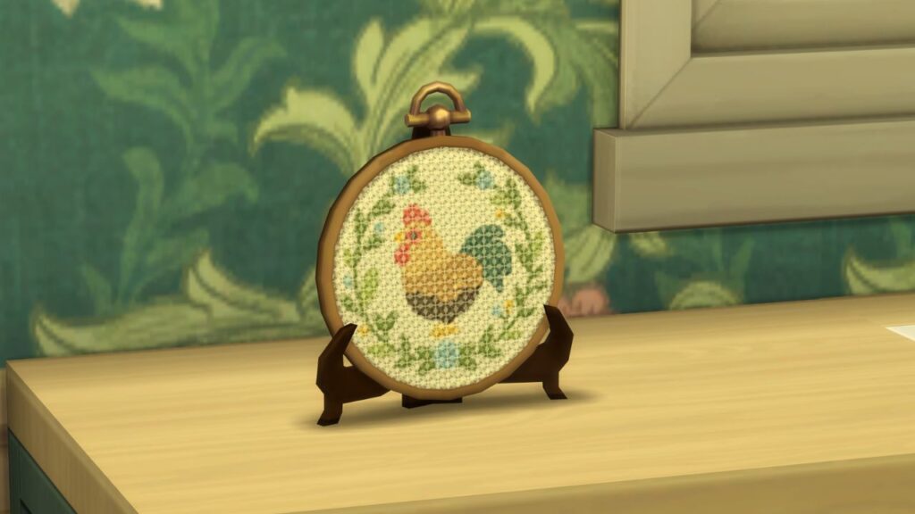 A screenshot of a cross stitch chicken in the sims 4