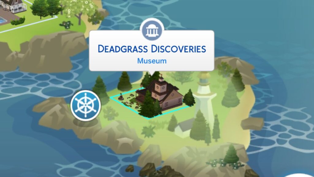 A screenshot from the sims 4 of the deadgrass discoveries museum
