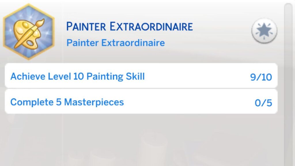 A screenshot of the fourth stage of the painter extraordinaire aspiration from the sims 4