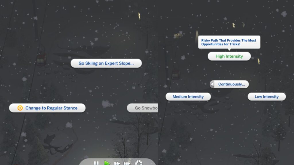 A screenshot showing how to do high intensity snowboarding during inclement weather