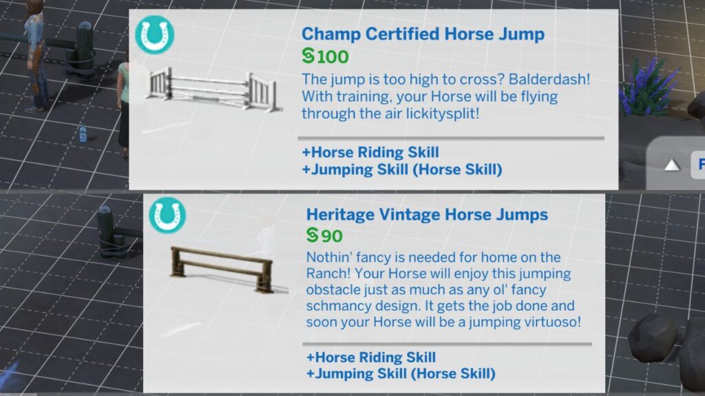 A screenshot of both Horse Jumps you can purchase to gain the horse jumping skill in the sims 4 