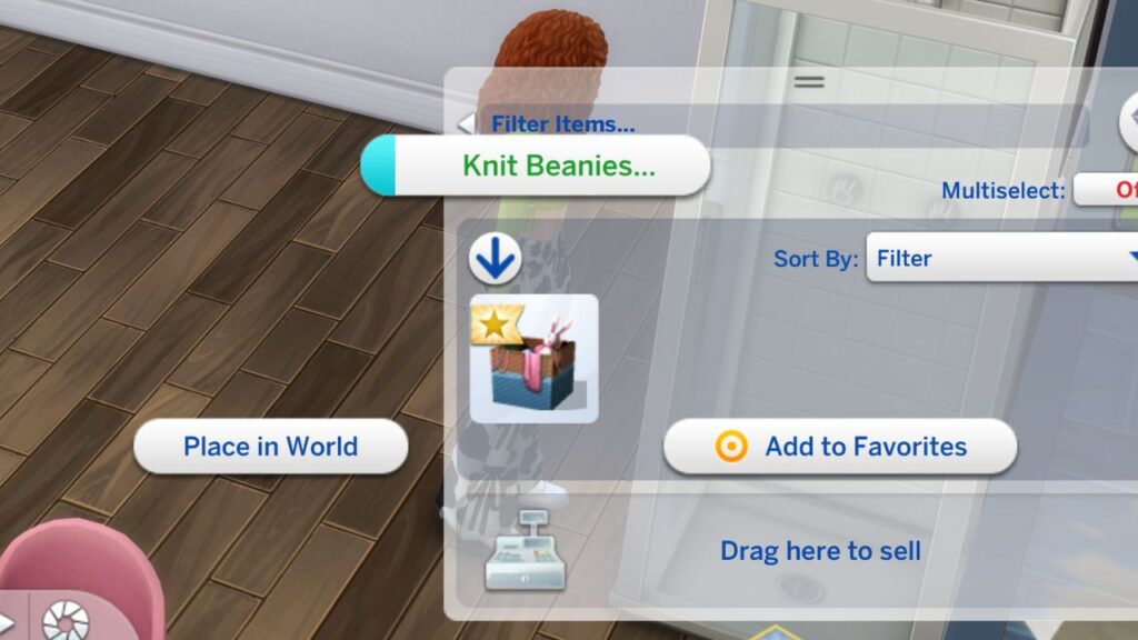 A screenshot from The Sims 4 showing how to knit a beanie