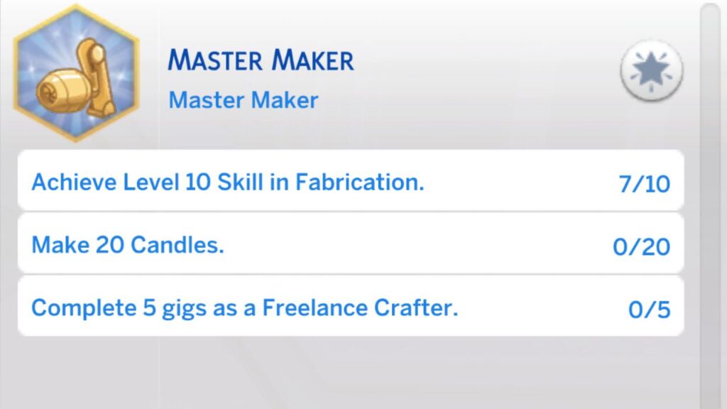 A screenshot of the fourth stage of the master maker aspiration