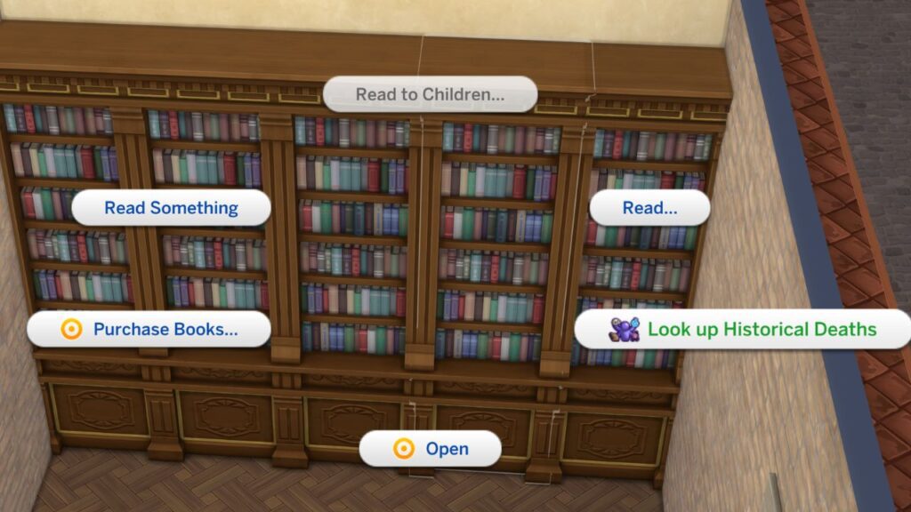 A screenshot of a bookcase with look up historical deaths highlighted