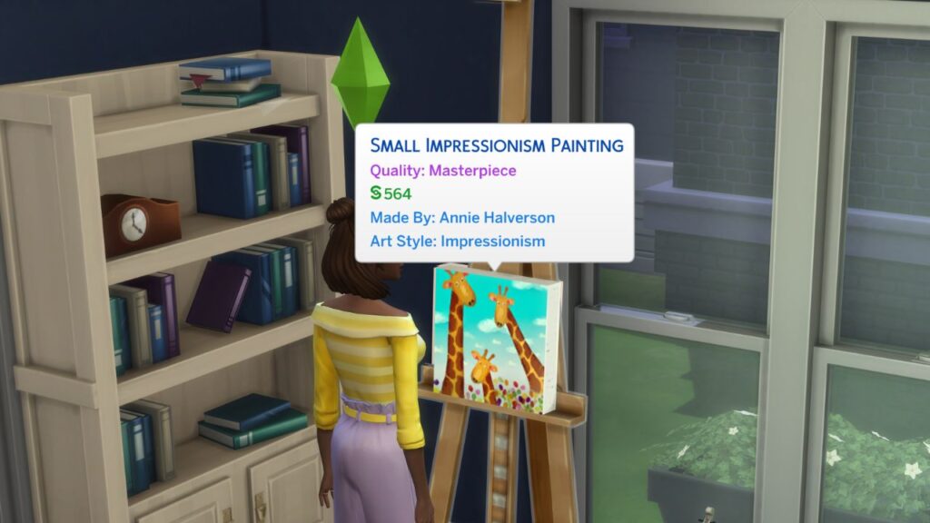 A screenshot of a sim finishing a masterpiece painting