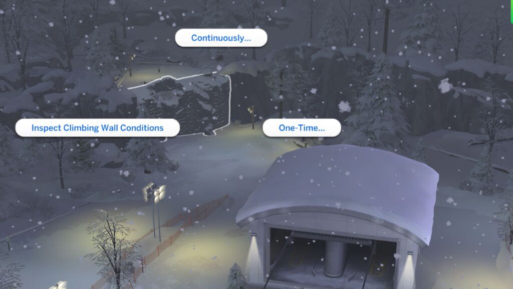 A screenshot from the sims 4 of the medium height rock climbing wall 