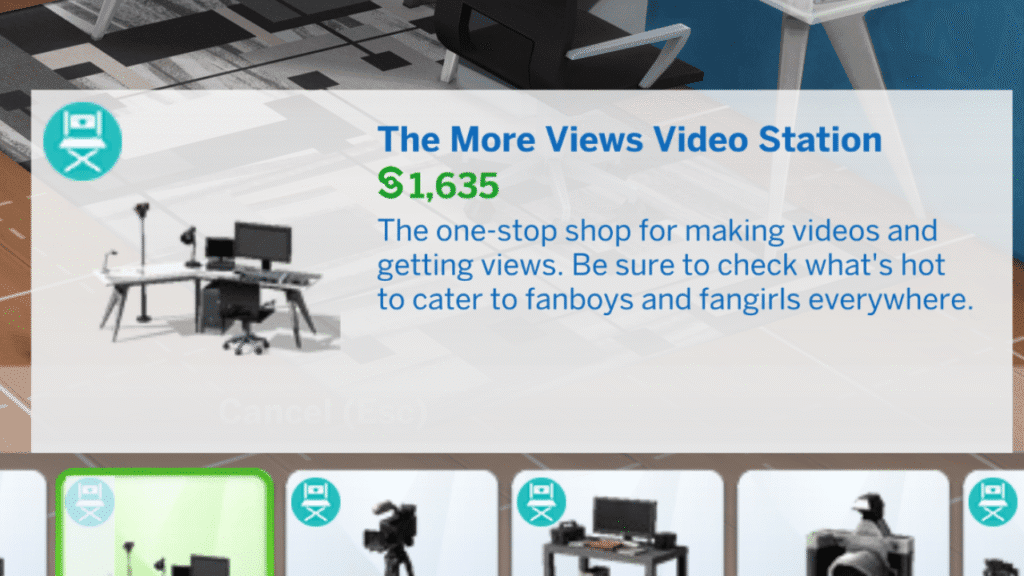 A screenshot from The Sims 4 showing The More Views Video Station and it's description 