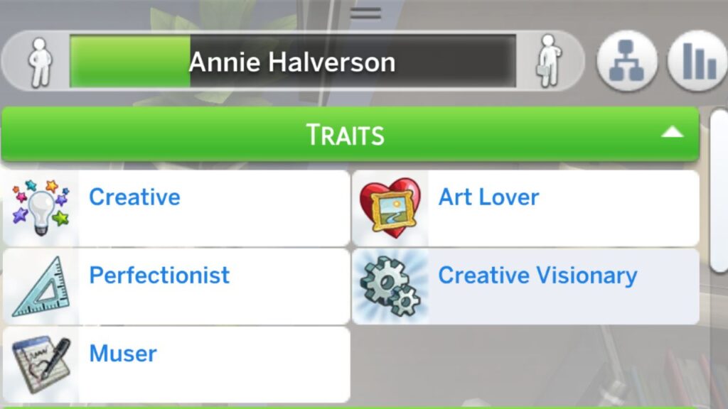 A screenshot from The Sims 4 showing the best traits to know how to paint a masterpiece