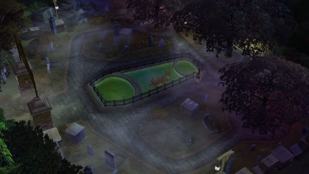 A screenshot from the sims 4 of the pet cemetery