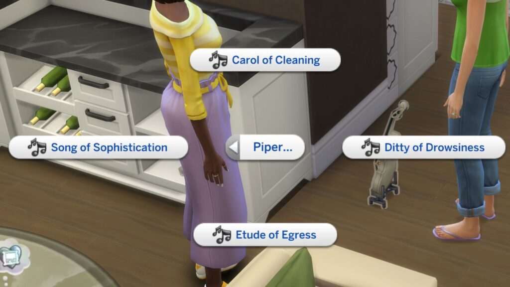 A screenshot from the sims 4 of the piper options on a violin
