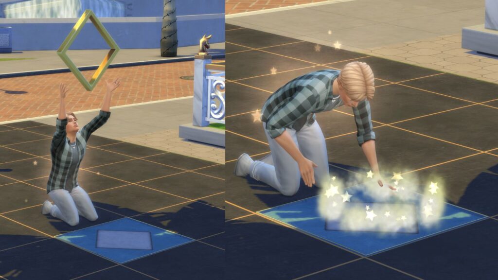 A screenshot from the sims 4 of a sim placing their celebrity tile 