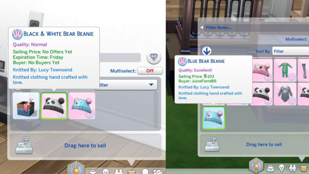 A screenshot from The Sims 4 showing the listings for items on Plopsy