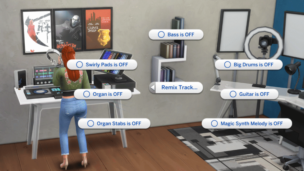 A screenshot from The Sims 4 showing the options for remixing a track 