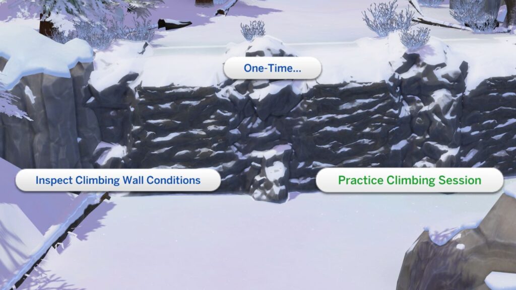 A screenshot of a rock climbing wall with Practice Climbing Session highlighted