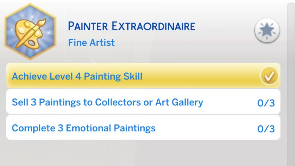 A screenshot of the second stage of the painter extraordinaire aspiration