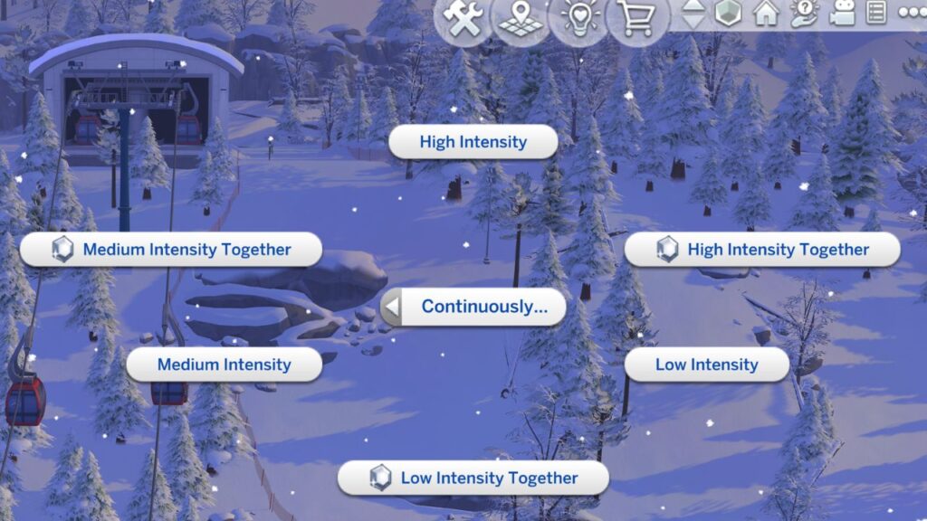a screenshot of the option continuously snowboard with different intensity 