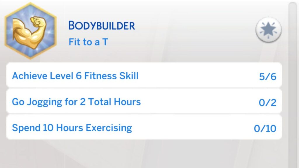 A screenshot of stage 3 from The Sims 4 of the bodybuilder aspiration