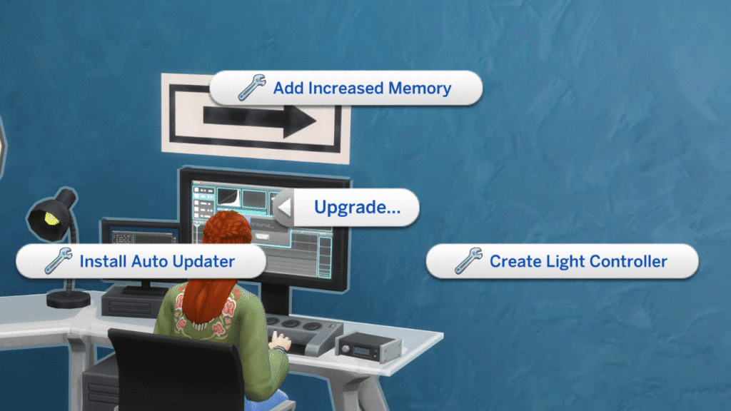 A screenshot from The Sims 4 showing the upgrade options for the more views video station 