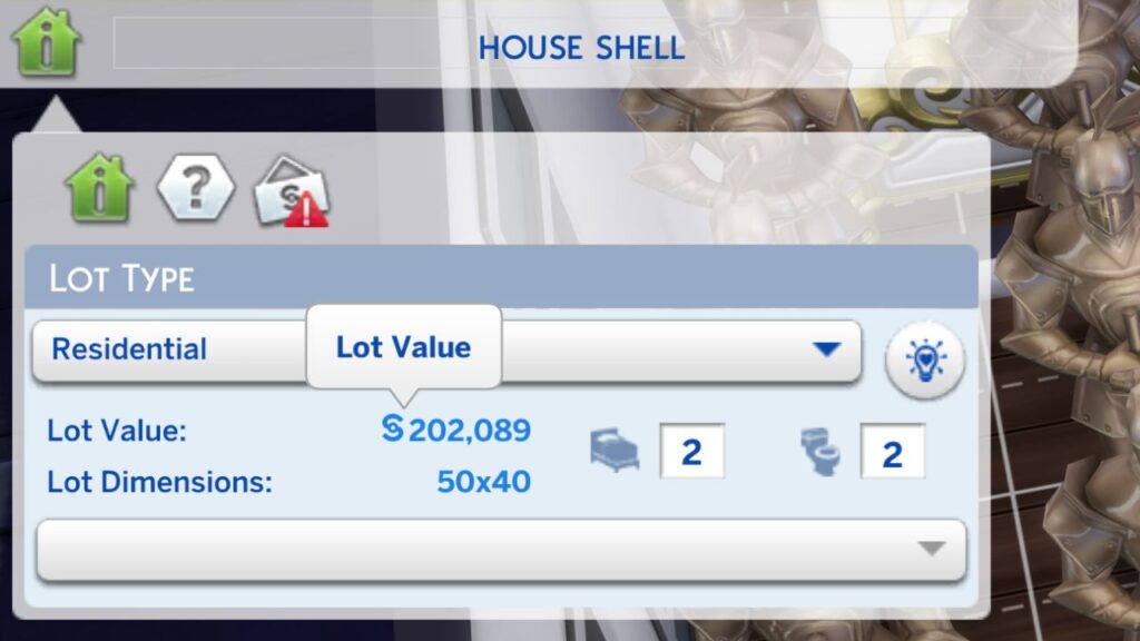 A screenshot from The Sims 4 showing a house worth 200,000 simoleons