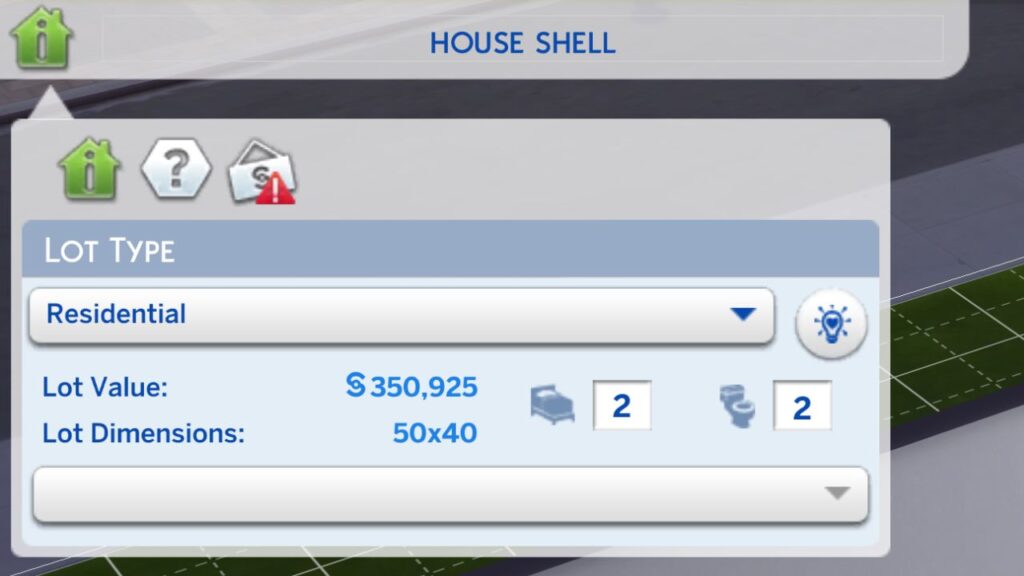 A screenshot from The Sims 4 showing a house worth 350,000 simoleons.