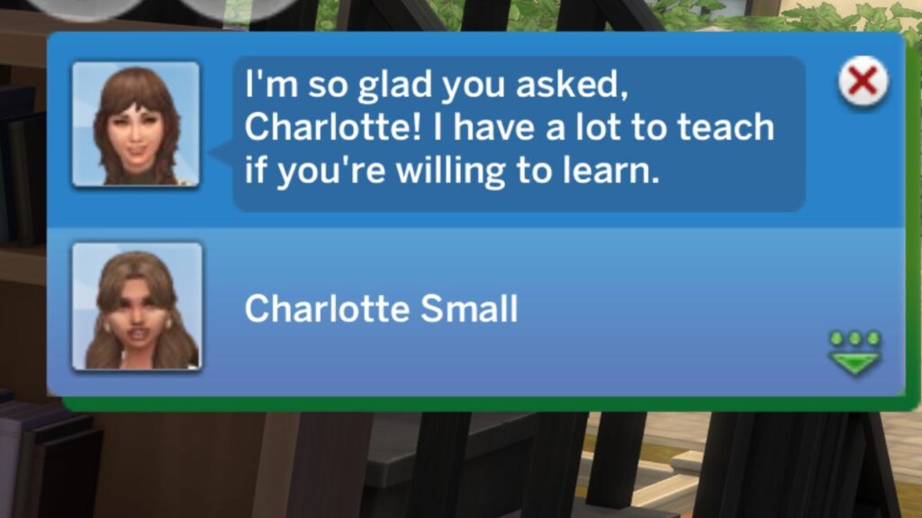 A screenshot from The Sims 4 showing the notification you get when a sim becomes your mentor