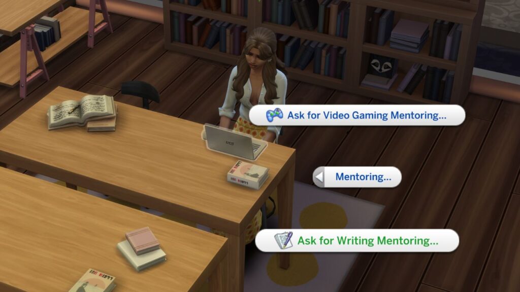 A screenshot from The Sims 4 showing how to ask for mentoring