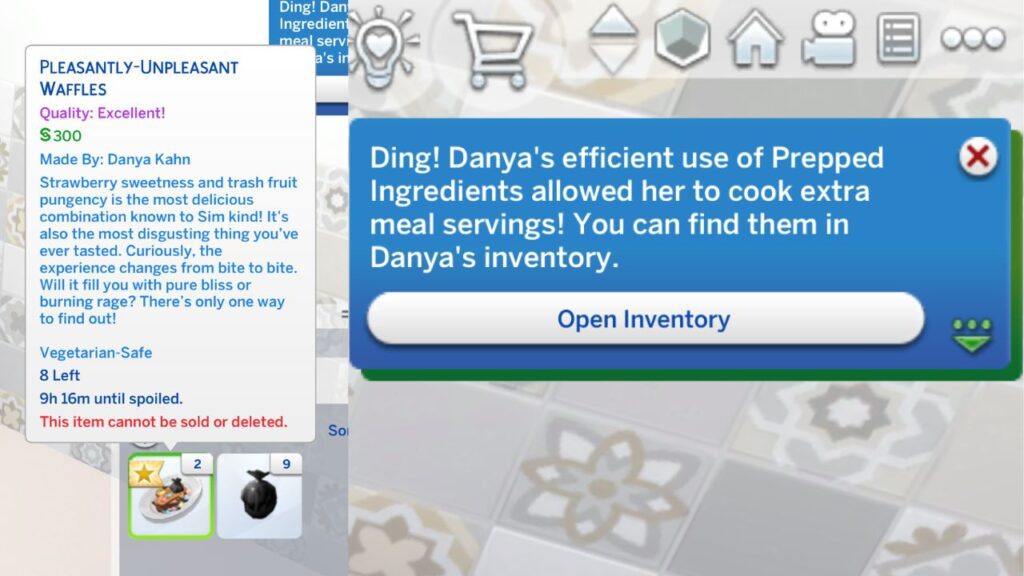 A screenshot from The Sims 4 showing the notification you get when batch cook is active
