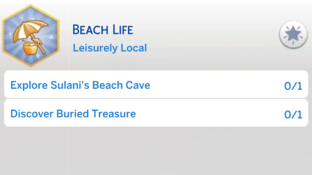 A screenshot from The Sims 4 showing the third stage of the beach life aspiration