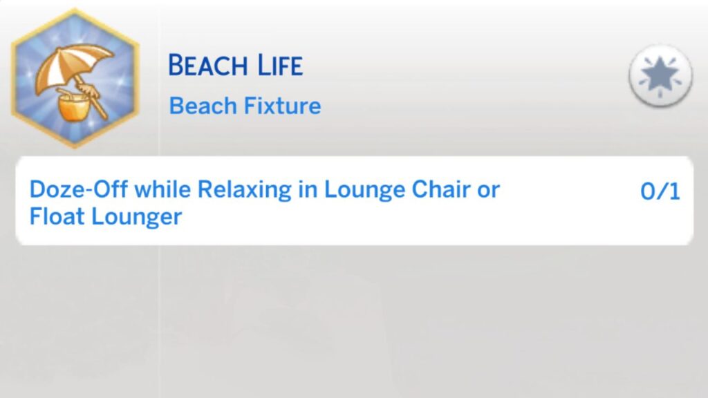 A screenshot from The Sims 4 showing the fourth stage of the beach life aspiration