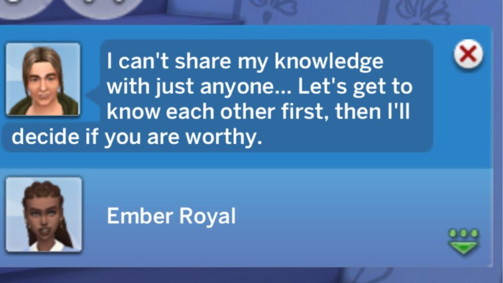A screenshot from The Sims 4 showing the notification you get from sages if you have a bad relationship