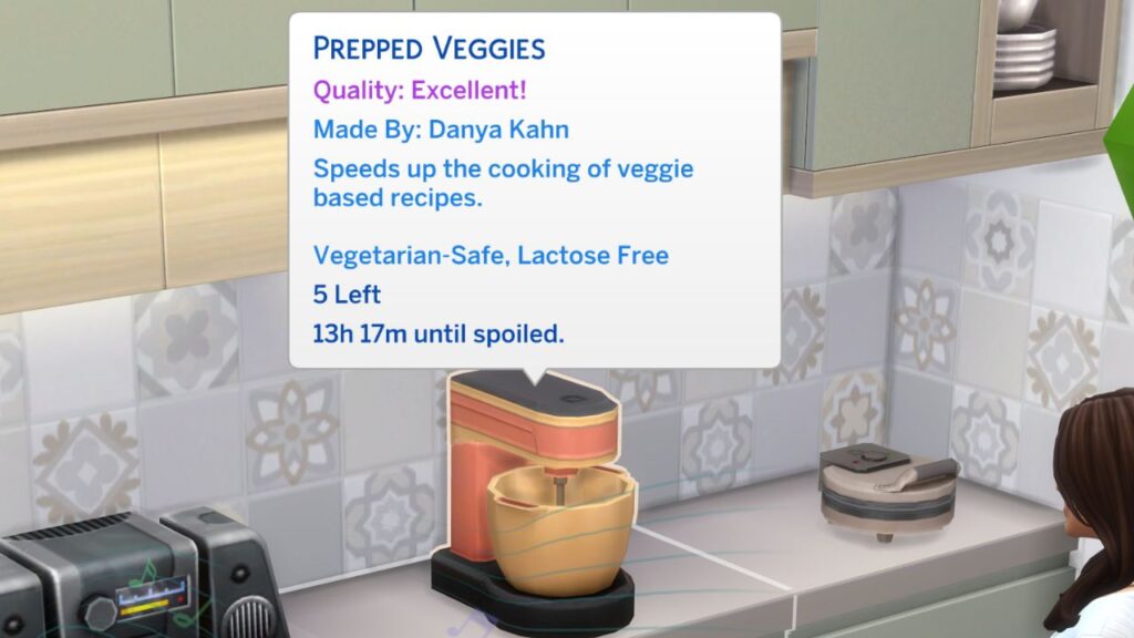 A screenshot from The Sims 4 showing excellent quality prepped veggies