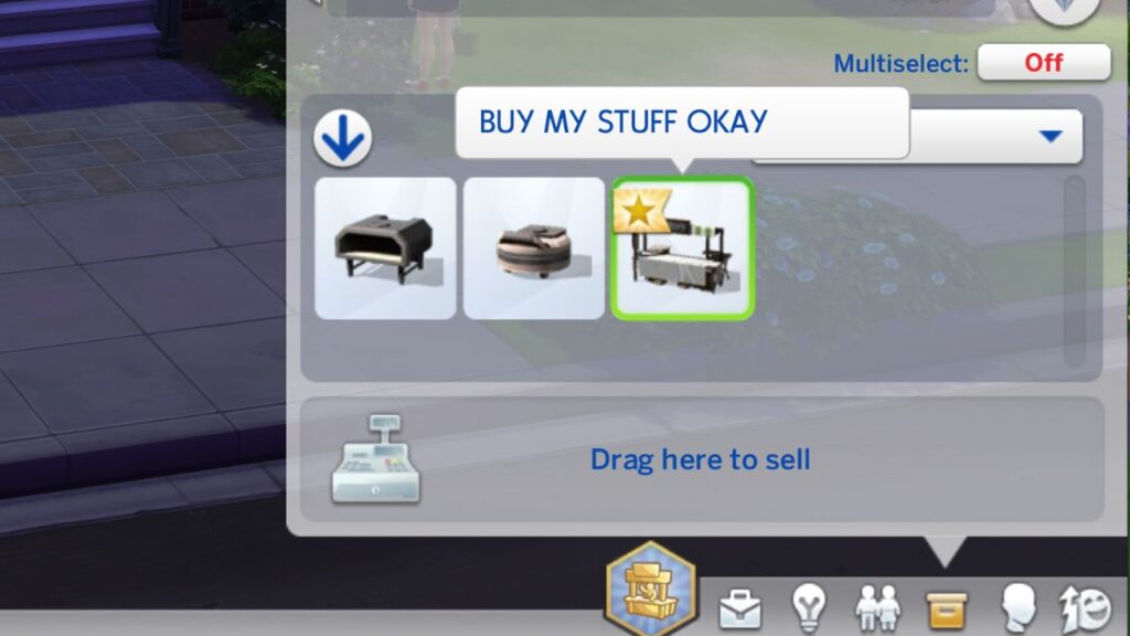 A screenshot from The Sims 4 showing a food stand in a sim's inventory