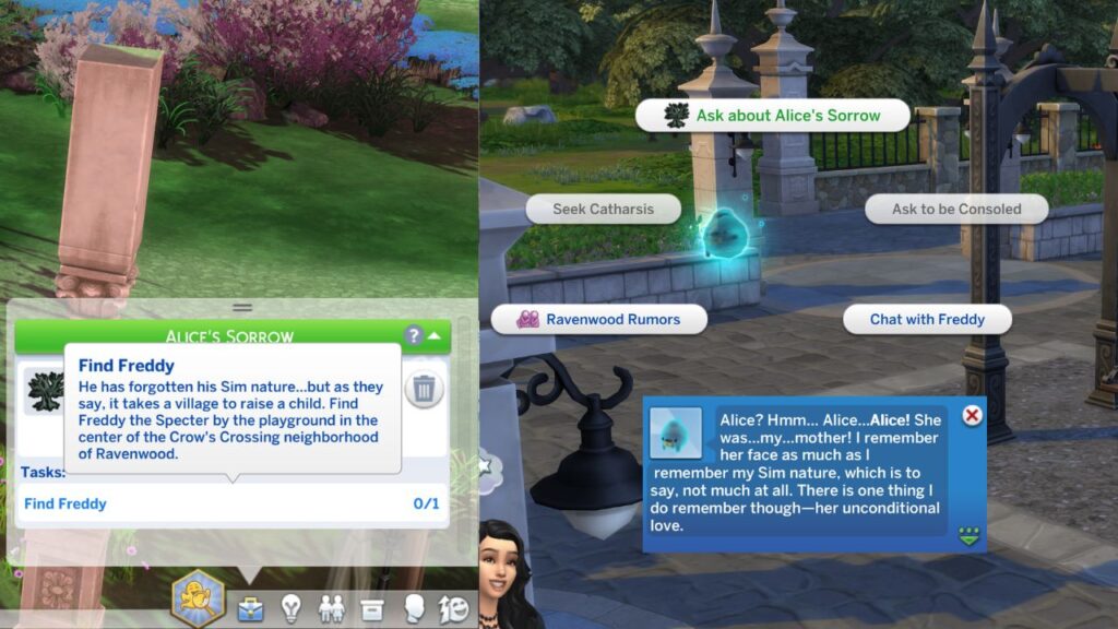 A screenshot from The Sims 4 showing where to find Specter Freddy