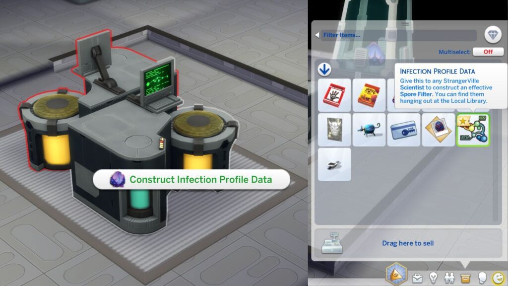 A screenshot from The Sims 4 showing how to construct infection profile data with spore clusters 
