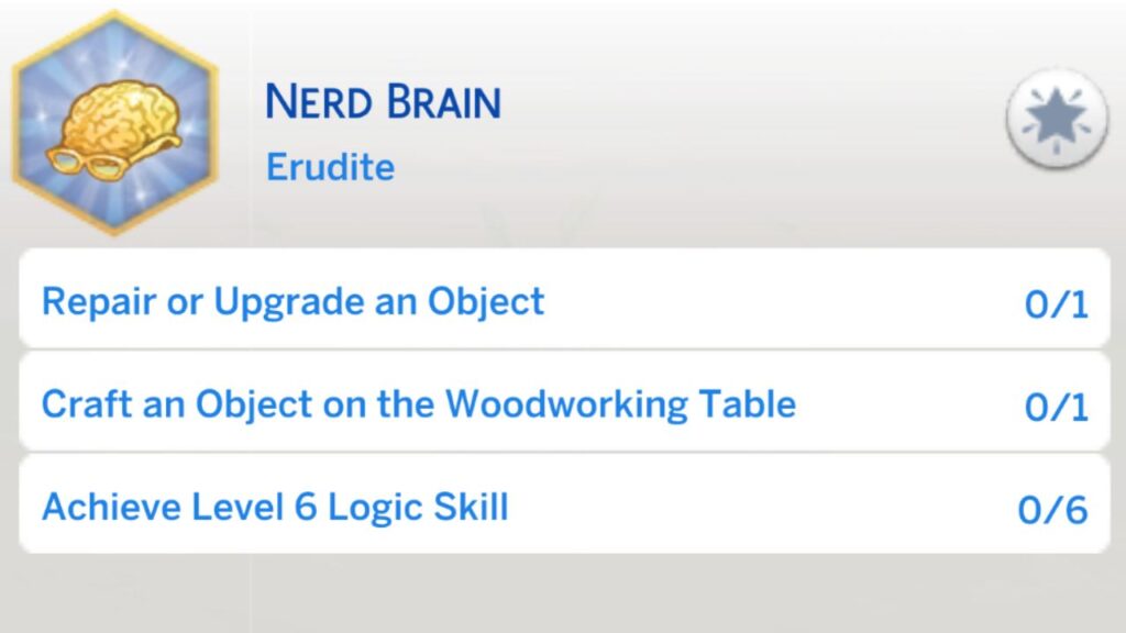 A screenshot from The Sims 4 showing the second stage of the nerd brain aspiration