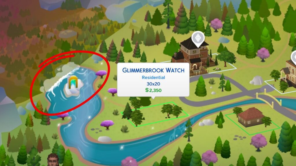 A screenshot from The Sims 4 showing where the portal for realm of magic is