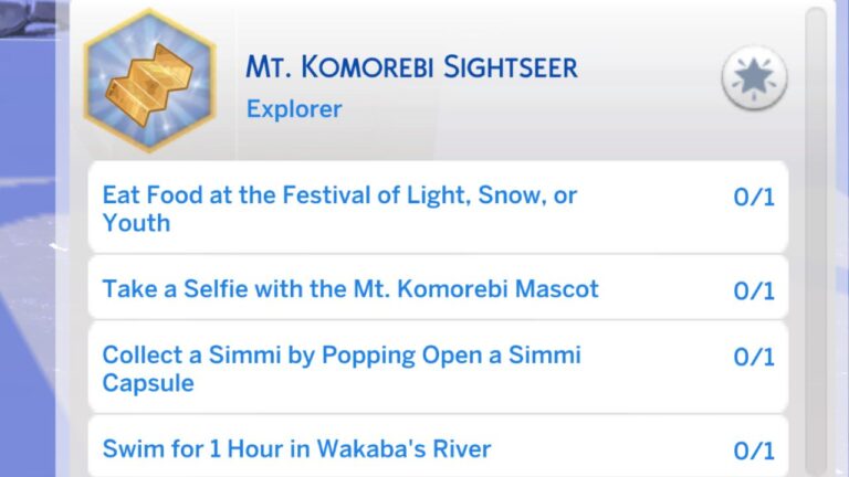 The Sims 4 Mt Komorebi Sightseer Aspiration